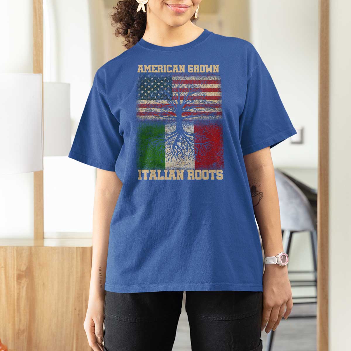 American Grown Italian Roots T Shirt For Women USA Italy Flag Family Tree Italian - Wonder Print Shop