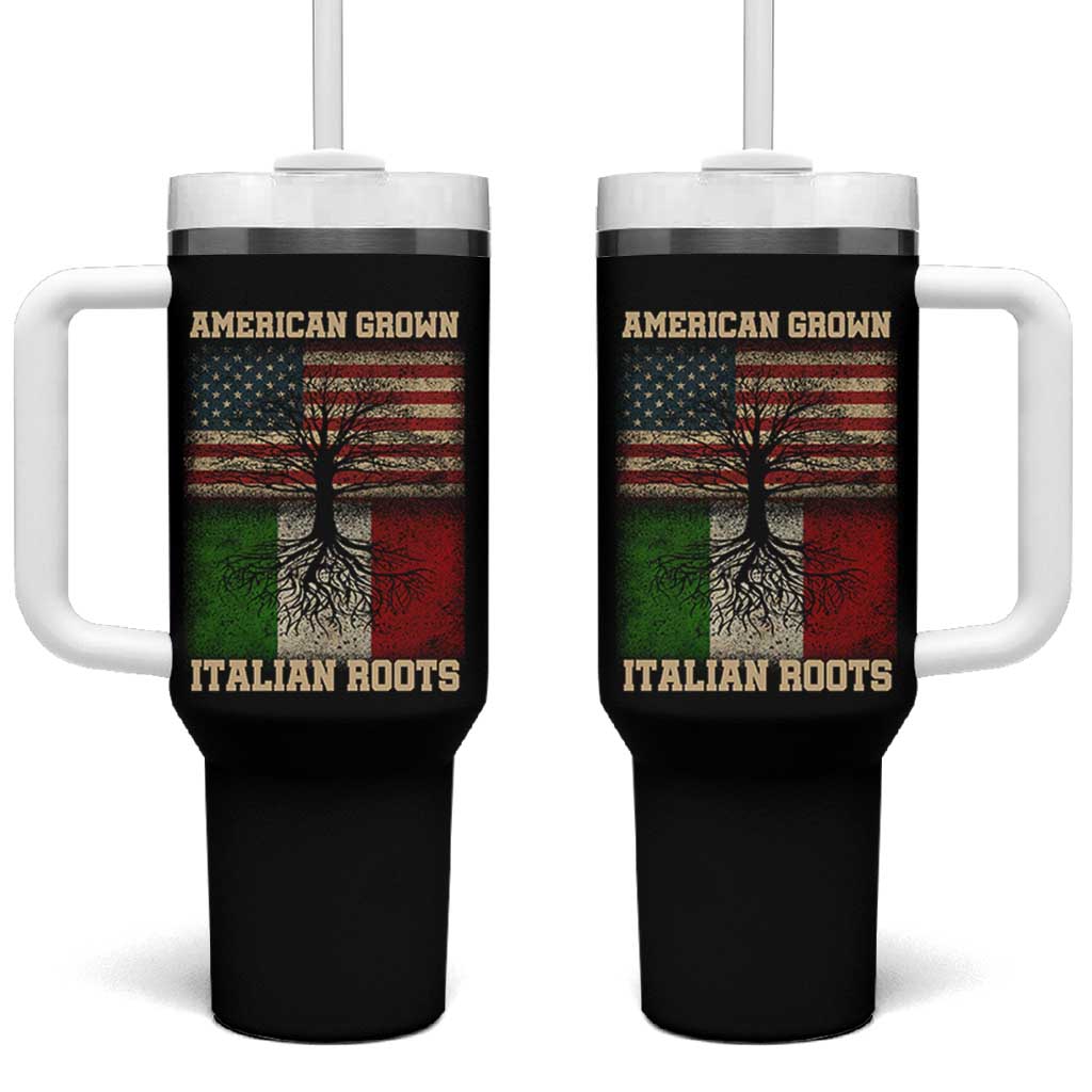 American Grown Italian Roots Tumbler With Handle USA Italy Flag Family Tree Italian - Wonder Print Shop