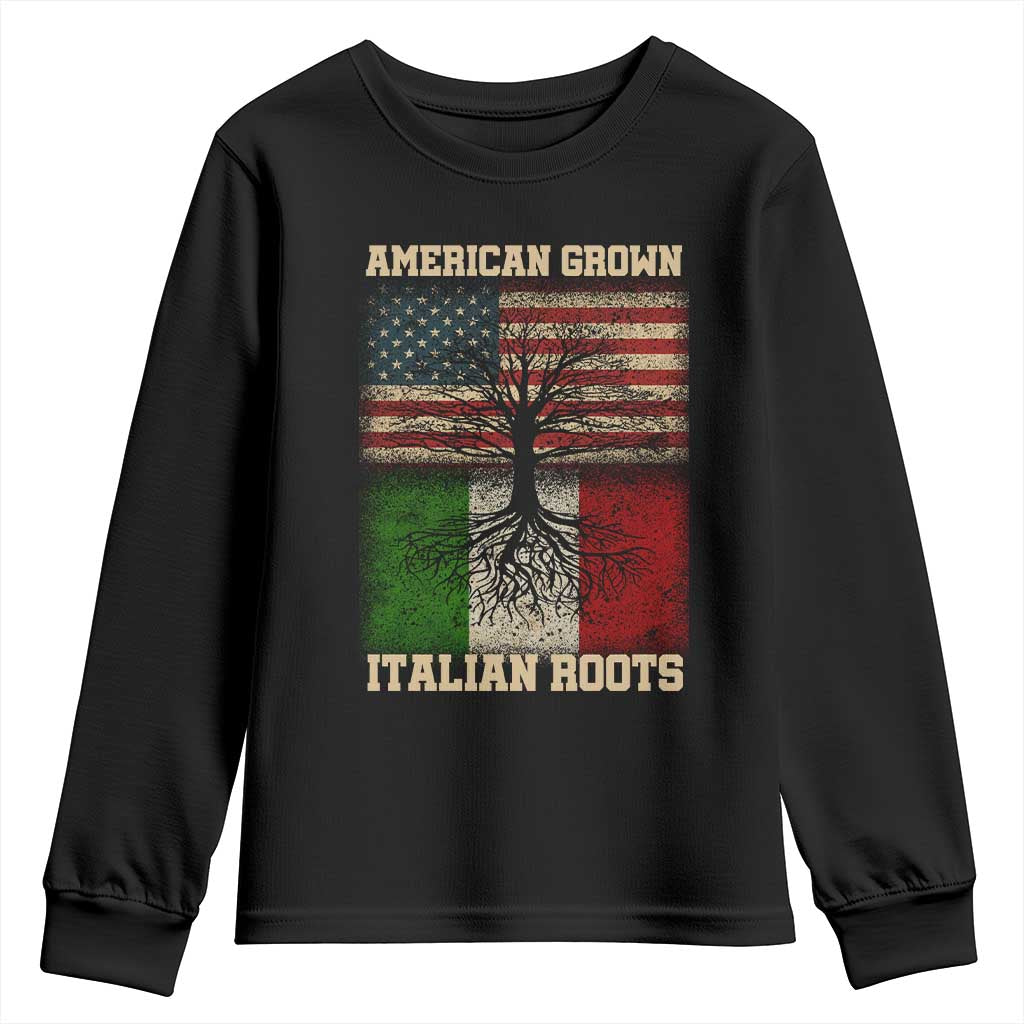 American Grown Italian Roots Youth Sweatshirt USA Italy Flag Family Tree Italian - Wonder Print Shop