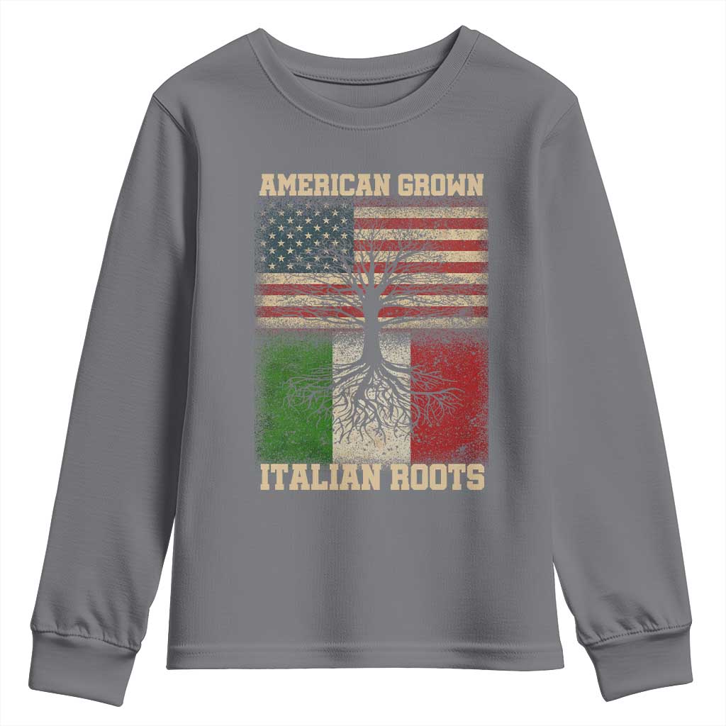 American Grown Italian Roots Youth Sweatshirt USA Italy Flag Family Tree Italian - Wonder Print Shop
