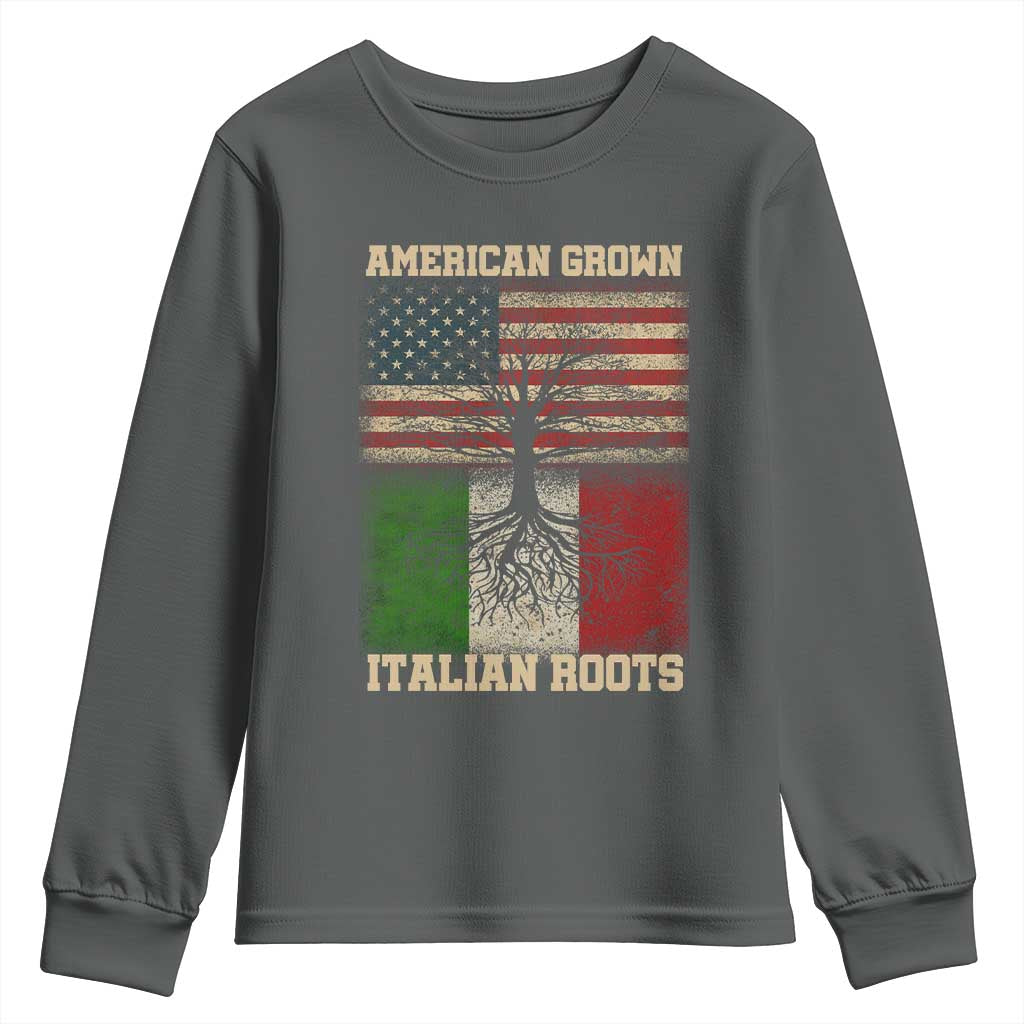 American Grown Italian Roots Youth Sweatshirt USA Italy Flag Family Tree Italian - Wonder Print Shop