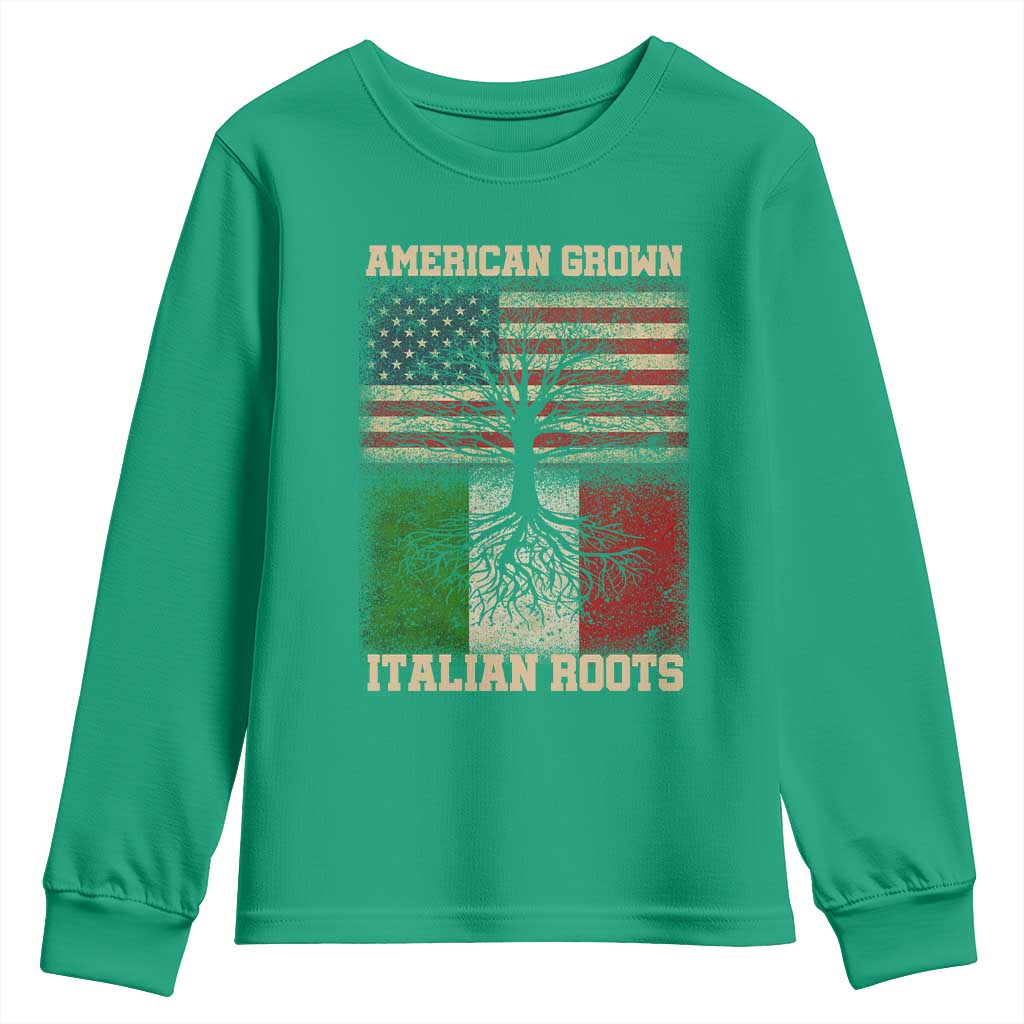 American Grown Italian Roots Youth Sweatshirt USA Italy Flag Family Tree Italian - Wonder Print Shop