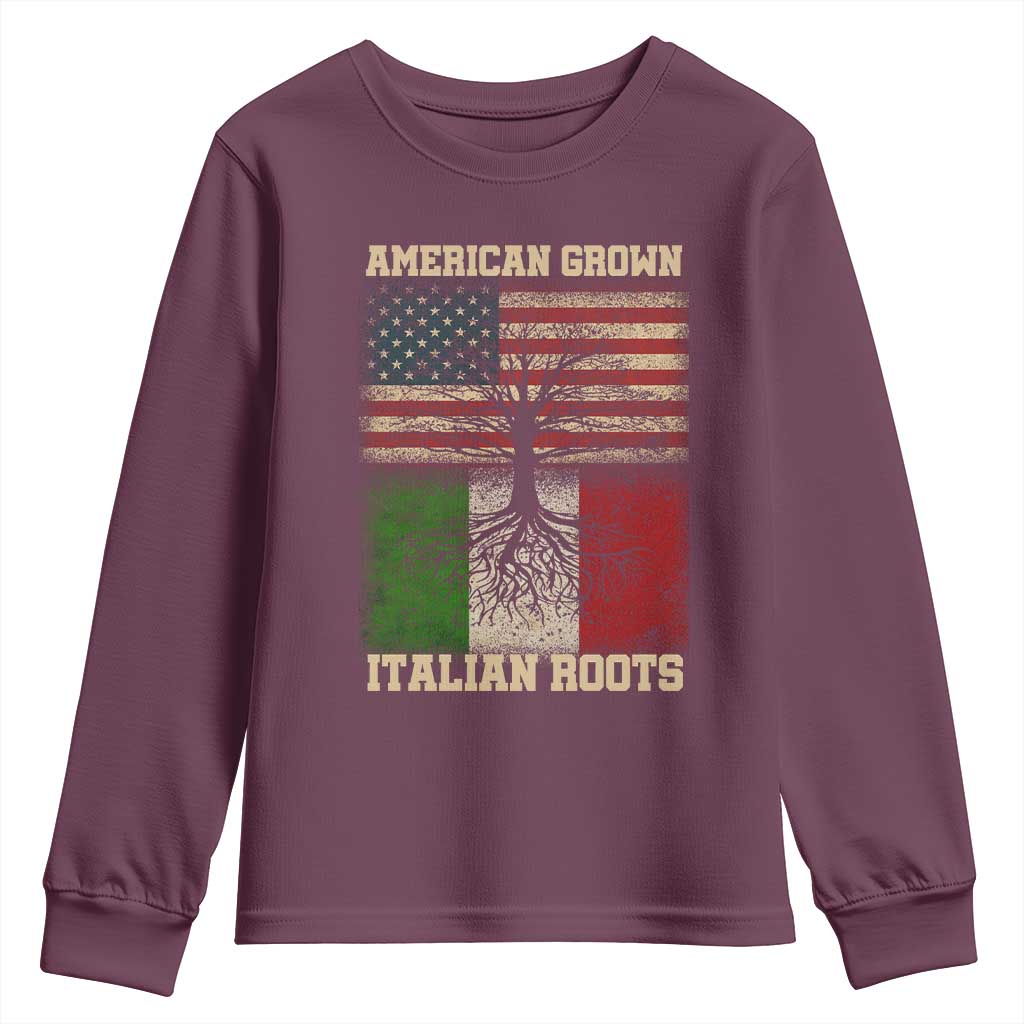 American Grown Italian Roots Youth Sweatshirt USA Italy Flag Family Tree Italian - Wonder Print Shop
