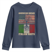 American Grown Italian Roots Youth Sweatshirt USA Italy Flag Family Tree Italian - Wonder Print Shop