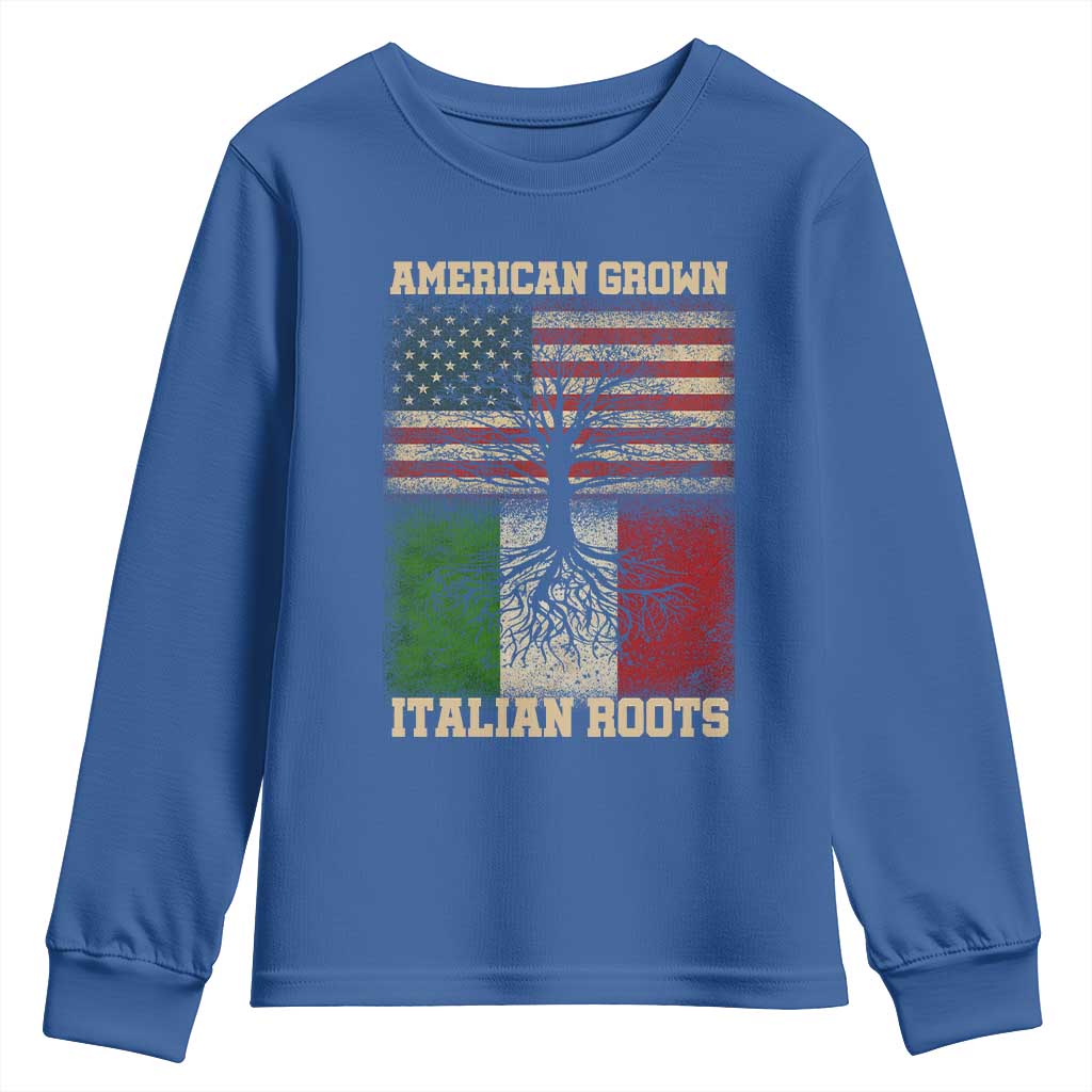 American Grown Italian Roots Youth Sweatshirt USA Italy Flag Family Tree Italian - Wonder Print Shop