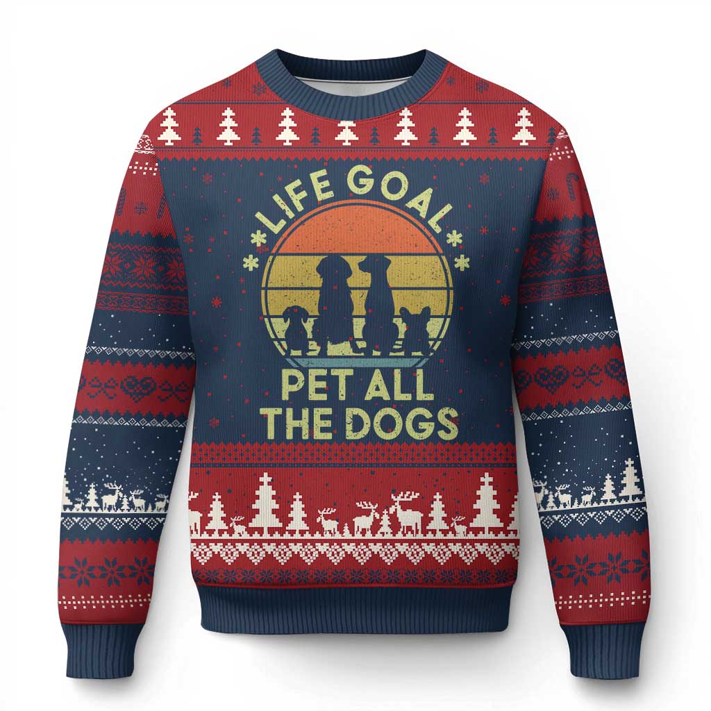 Life Goal Pet All The Dogs Ugly Christmas Sweater Retro Funny Dog Lover Gift - Wonder Print Shop