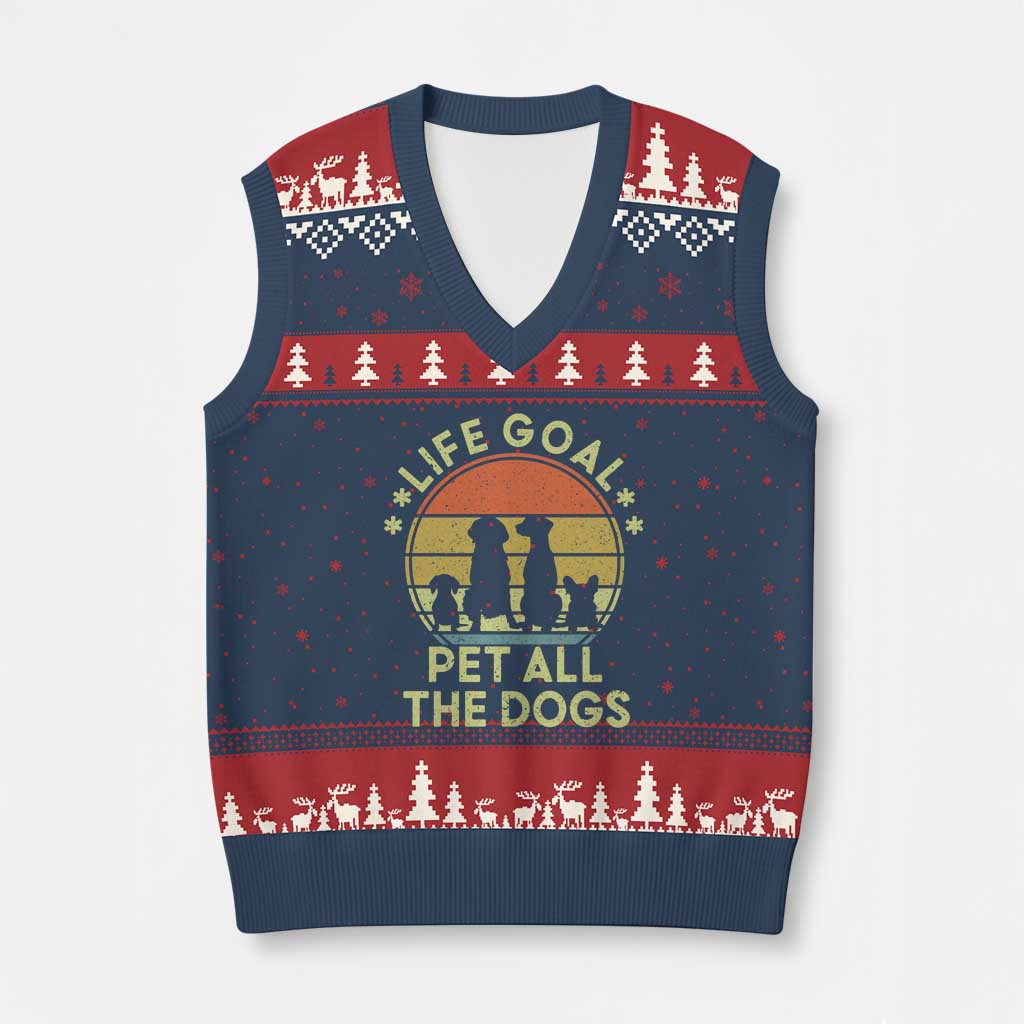 Life Goal Pet All The Dogs V-Neck Knit Sweater Vest Retro Funny Dog Lover Gift - Wonder Print Shop