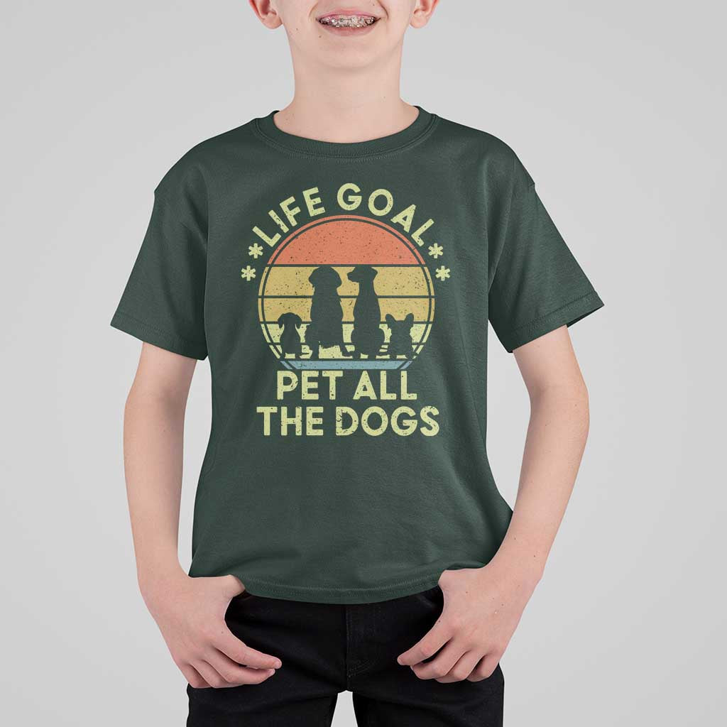 Life Goal Pet All The Dogs T Shirt For Kid Retro Funny Dog Lover Gift - Wonder Print Shop