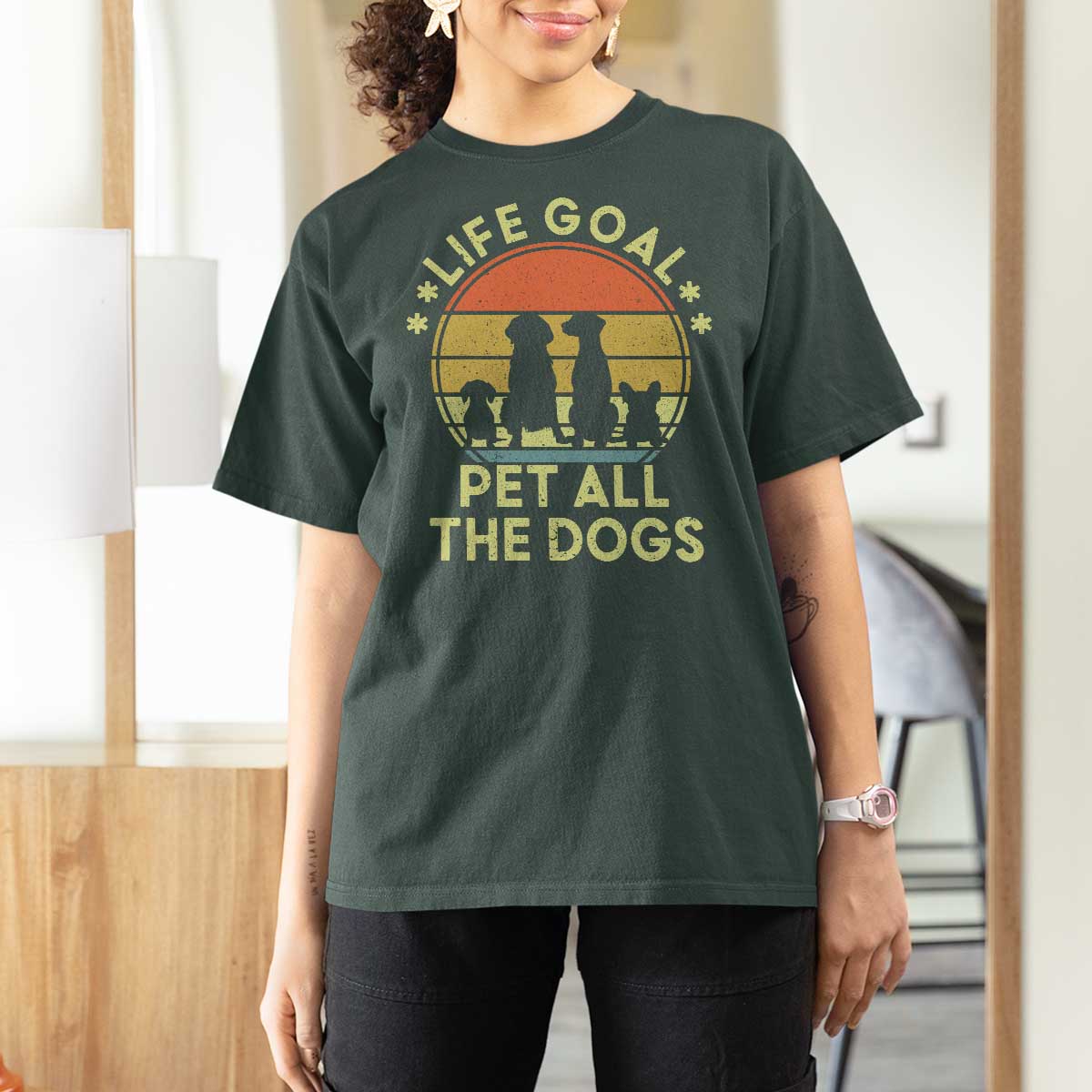 Life Goal Pet All The Dogs T Shirt For Women Retro Funny Dog Lover Gift - Wonder Print Shop