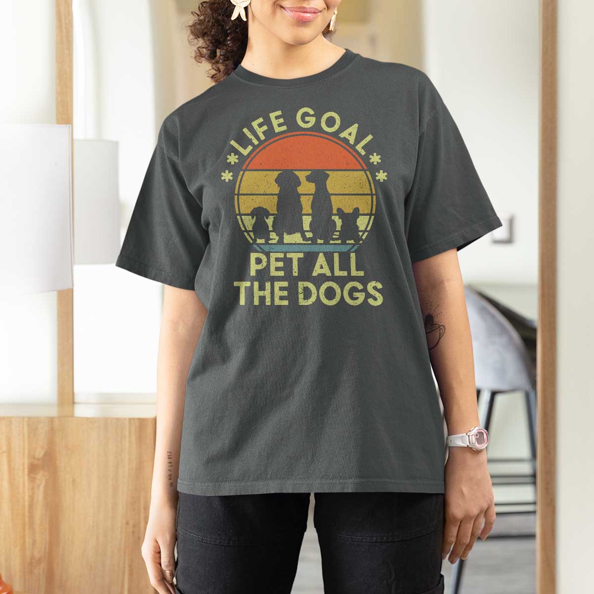 Life Goal Pet All The Dogs T Shirt For Women Retro Funny Dog Lover Gift - Wonder Print Shop