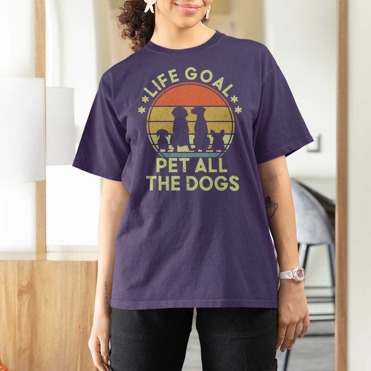 Life Goal Pet All The Dogs T Shirt For Women Retro Funny Dog Lover Gift - Wonder Print Shop