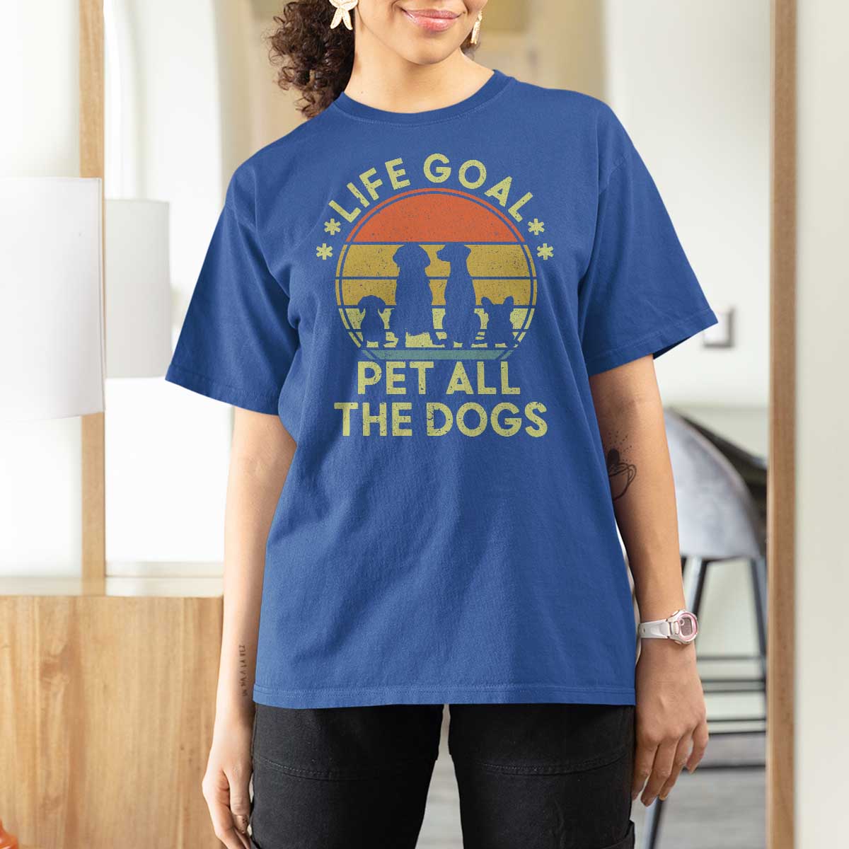 Life Goal Pet All The Dogs T Shirt For Women Retro Funny Dog Lover Gift - Wonder Print Shop
