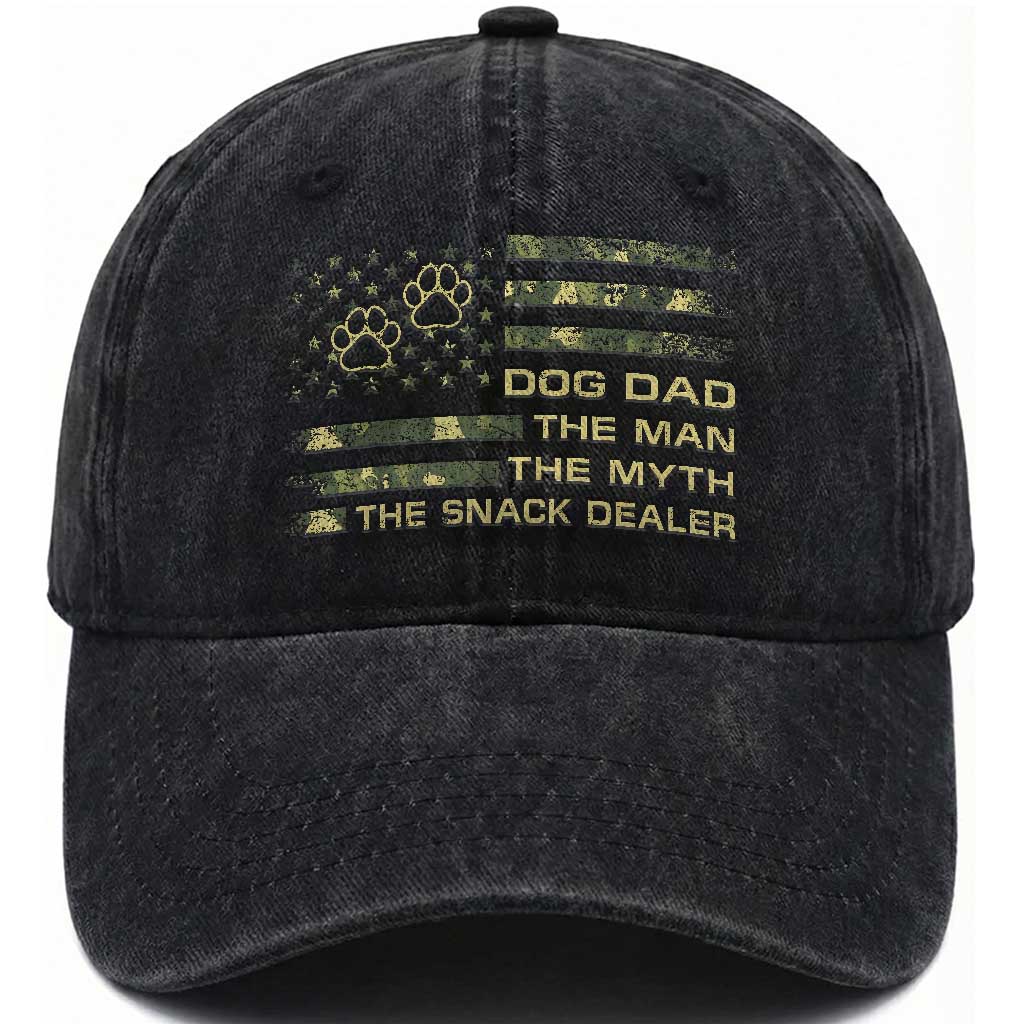 Dog Dad Washed Cotton Baseball Cap Fathers Day Gift for Dog Lovers Camo American Flag USA