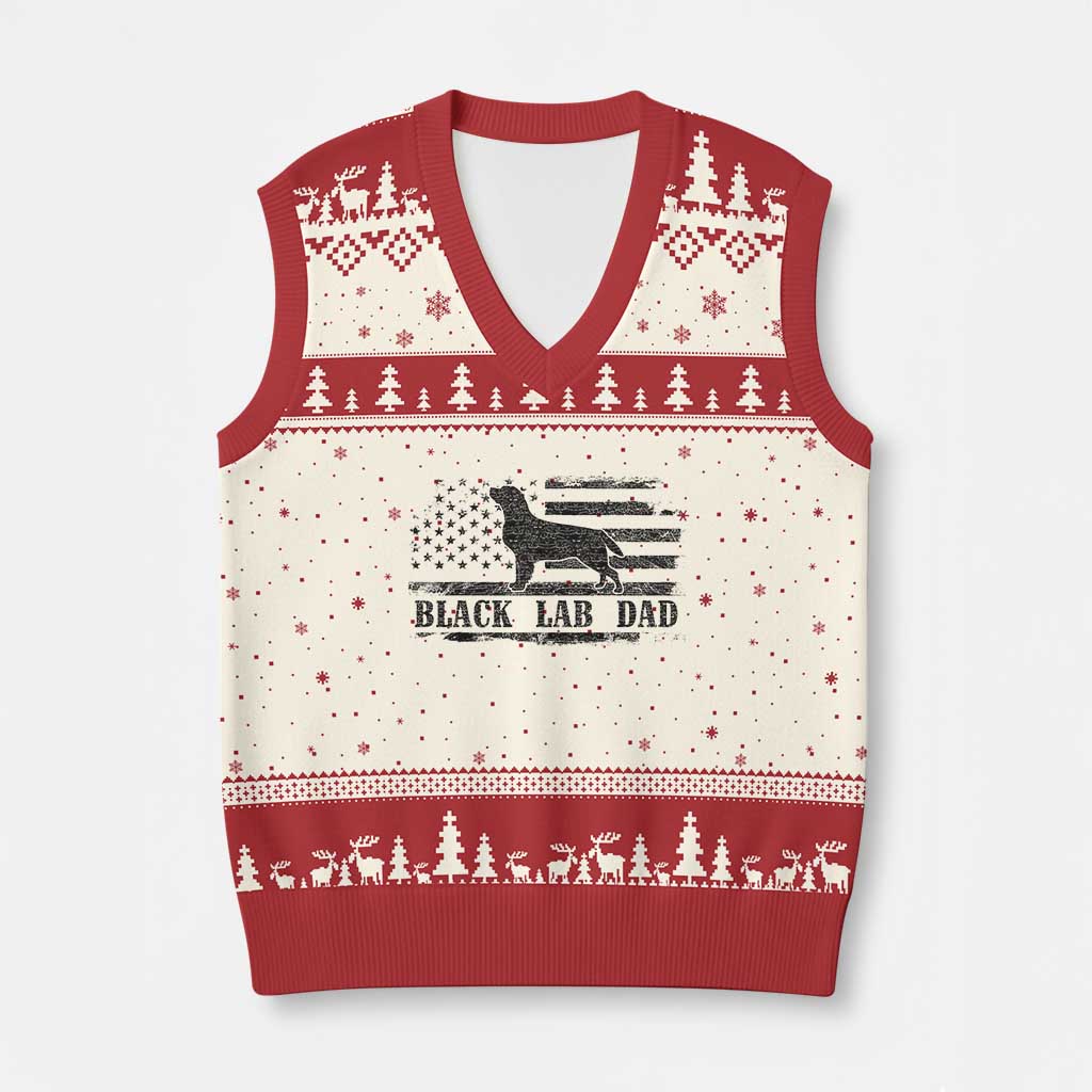 Black Lab Dad V-Neck Knit Sweater Vest Funny Labrador Dad Fathers Day Gift for Dog Lovers - Wonder Print Shop