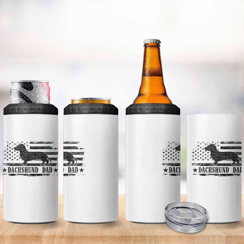 Dachshund Dog Dad 4 in 1 Can Cooler Tumbler Fathers Day Gift for Dog Lovers American Flag - Wonder Print Shop
