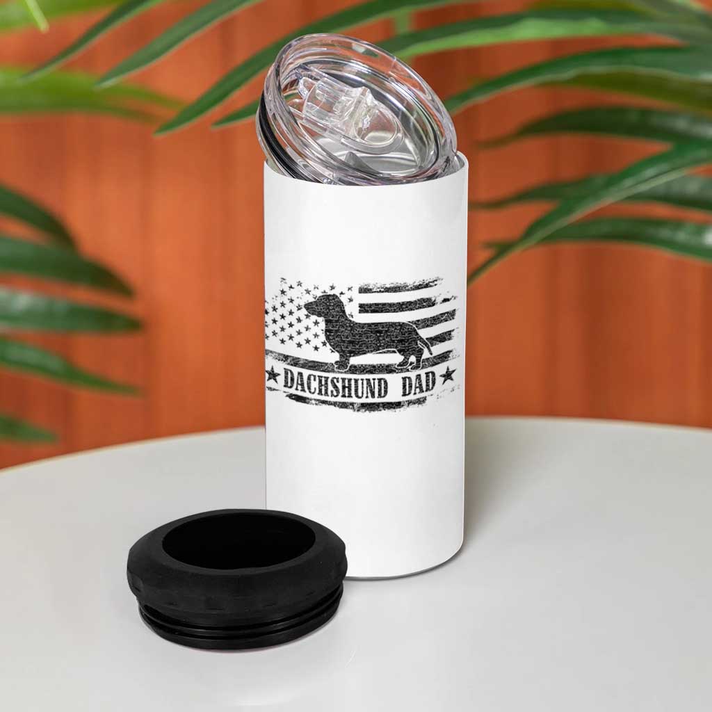 Dachshund Dog Dad 4 in 1 Can Cooler Tumbler Fathers Day Gift for Dog Lovers American Flag - Wonder Print Shop