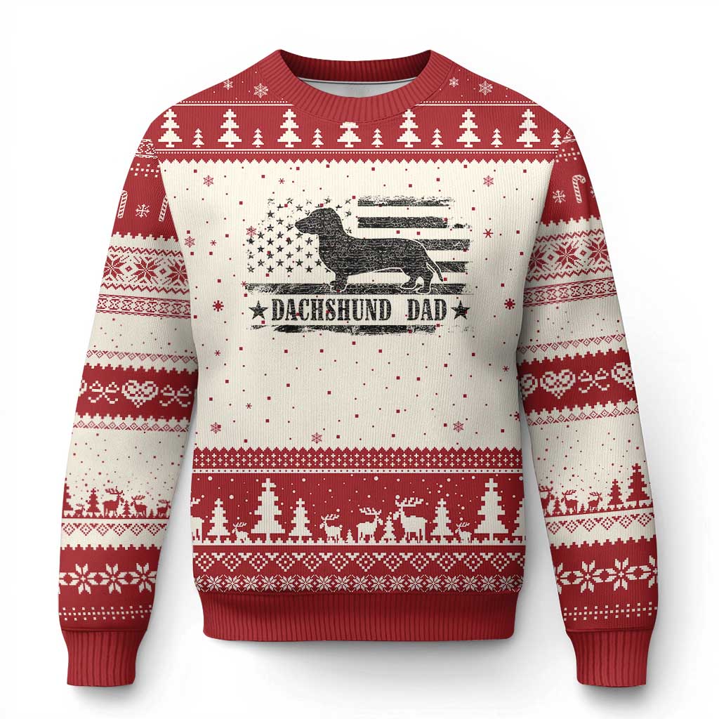 Dachshund Dog Dad Ugly Christmas Sweater Fathers Day Gift for Dog Lovers American Flag - Wonder Print Shop