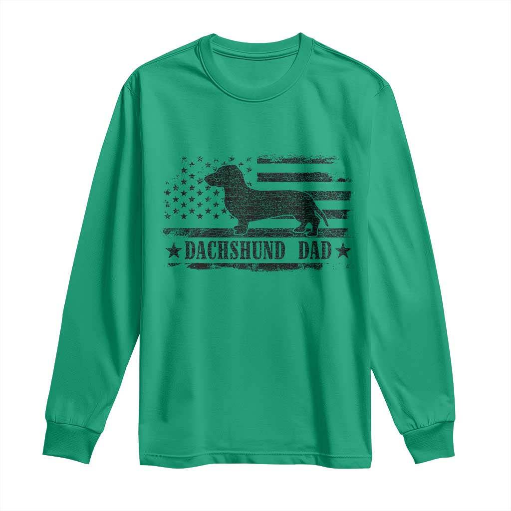Dachshund Dog Dad Long Sleeve Shirt Fathers Day Gift for Dog Lovers American Flag - Wonder Print Shop
