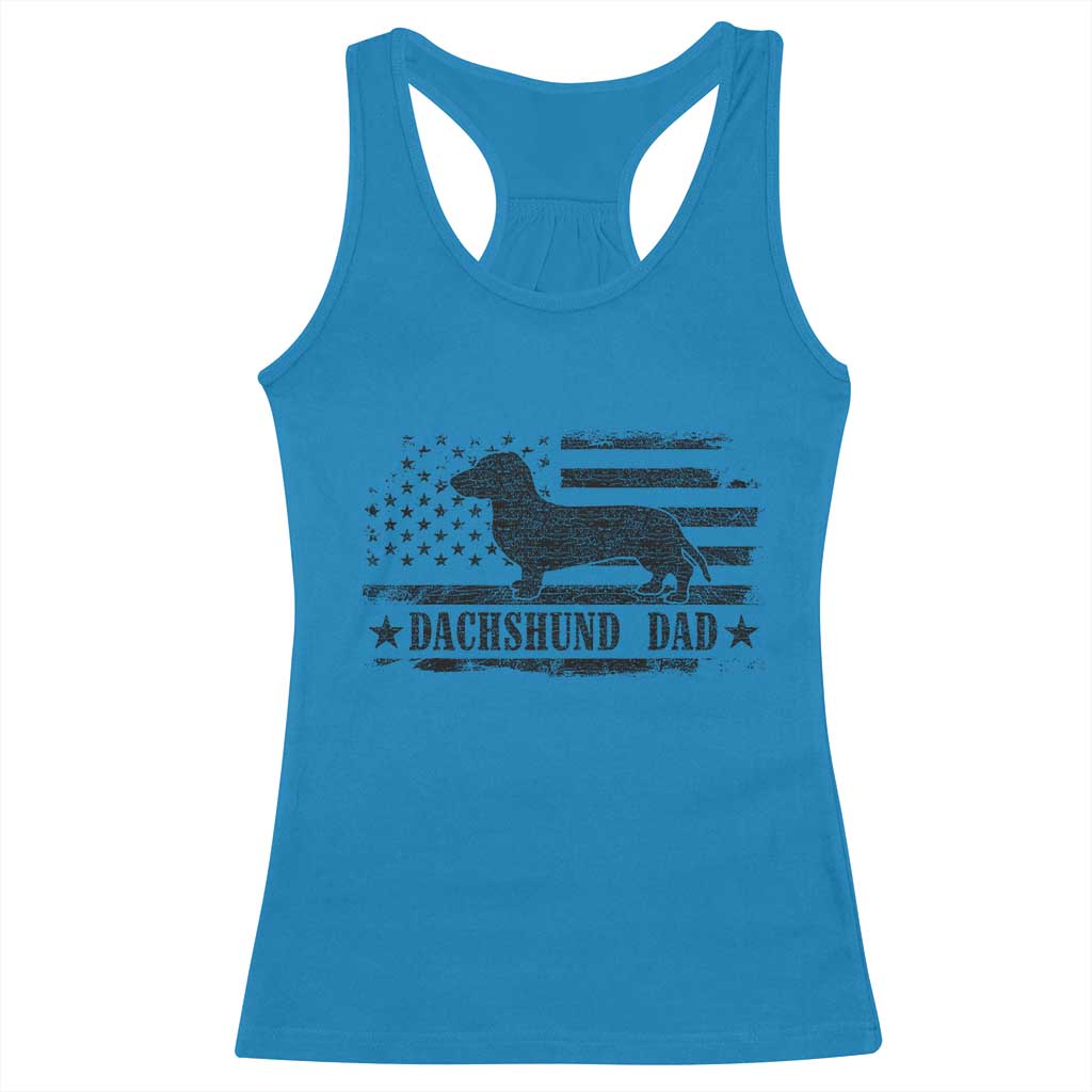 Dachshund Dog Dad Racerback Tank Top Fathers Day Gift for Dog Lovers American Flag - Wonder Print Shop