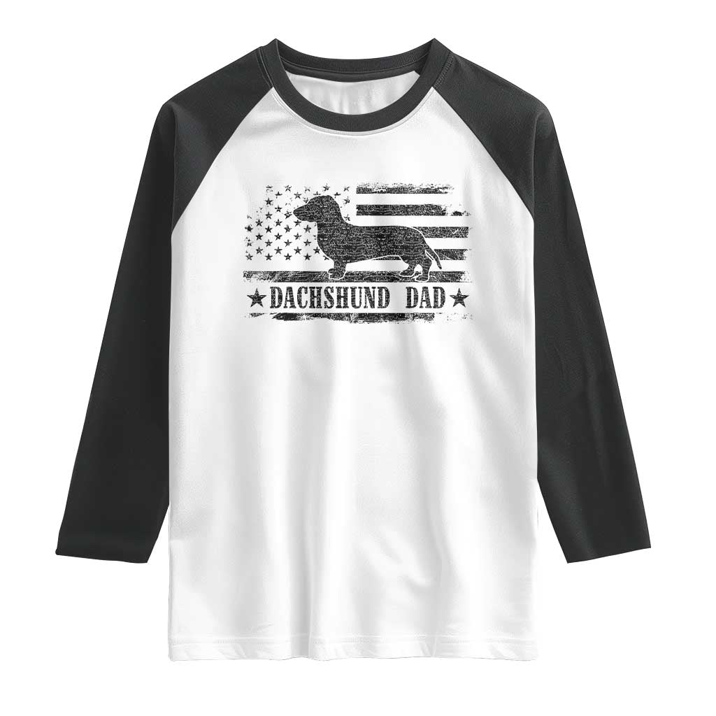 Dachshund Dog Dad Raglan Shirt Fathers Day Gift for Dog Lovers American Flag - Wonder Print Shop