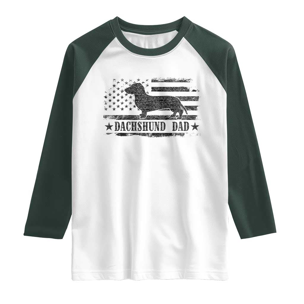 Dachshund Dog Dad Raglan Shirt Fathers Day Gift for Dog Lovers American Flag - Wonder Print Shop