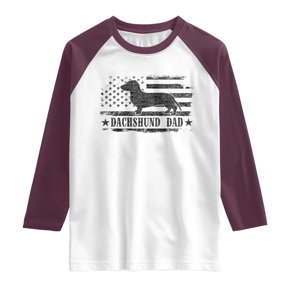 Dachshund Dog Dad Raglan Shirt Fathers Day Gift for Dog Lovers American Flag - Wonder Print Shop