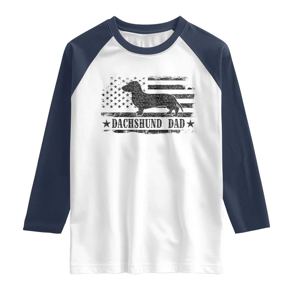 Dachshund Dog Dad Raglan Shirt Fathers Day Gift for Dog Lovers American Flag - Wonder Print Shop