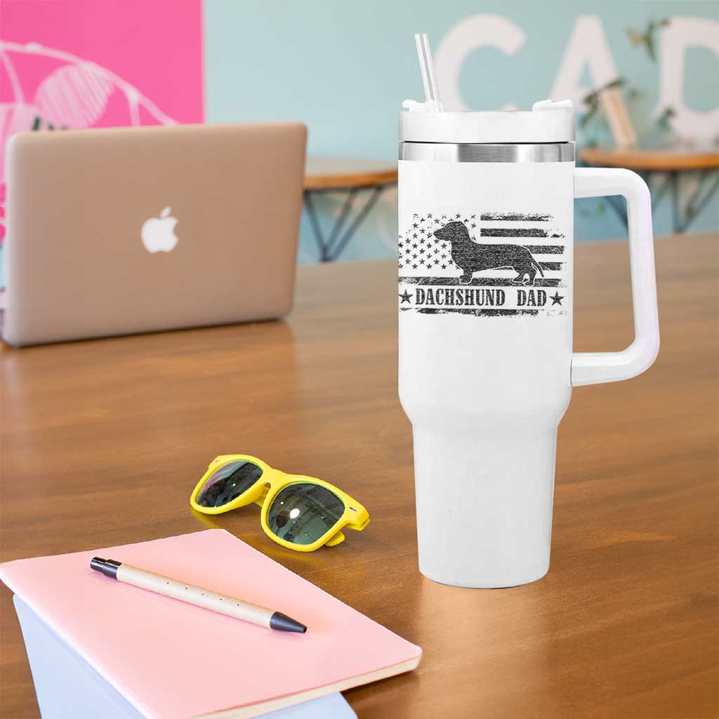 Dachshund Dog Dad Tumbler With Handle Fathers Day Gift for Dog Lovers American Flag - Wonder Print Shop