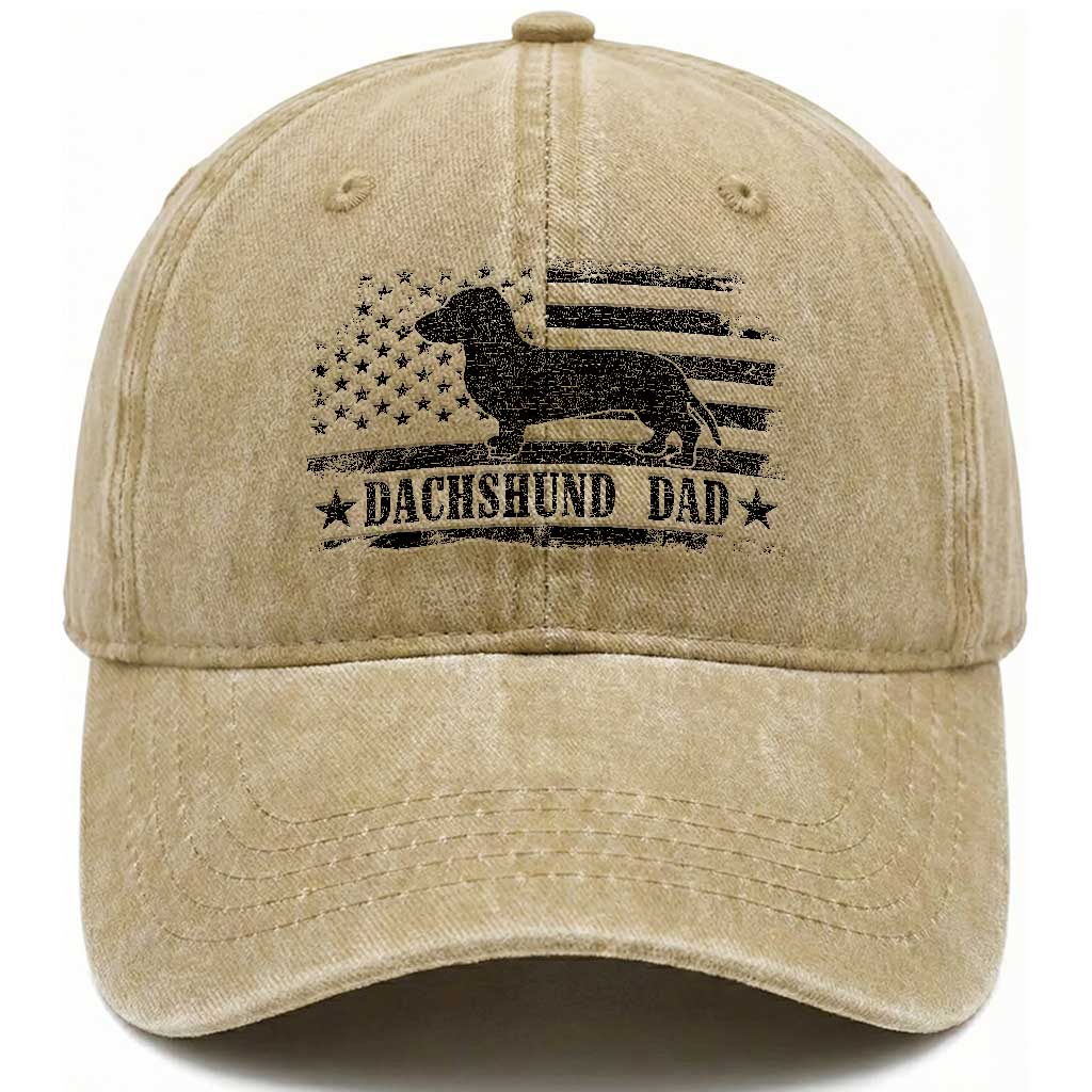 Dachshund Dog Dad Washed Cotton Baseball Cap Fathers Day Gift for Dog Lovers American Flag
