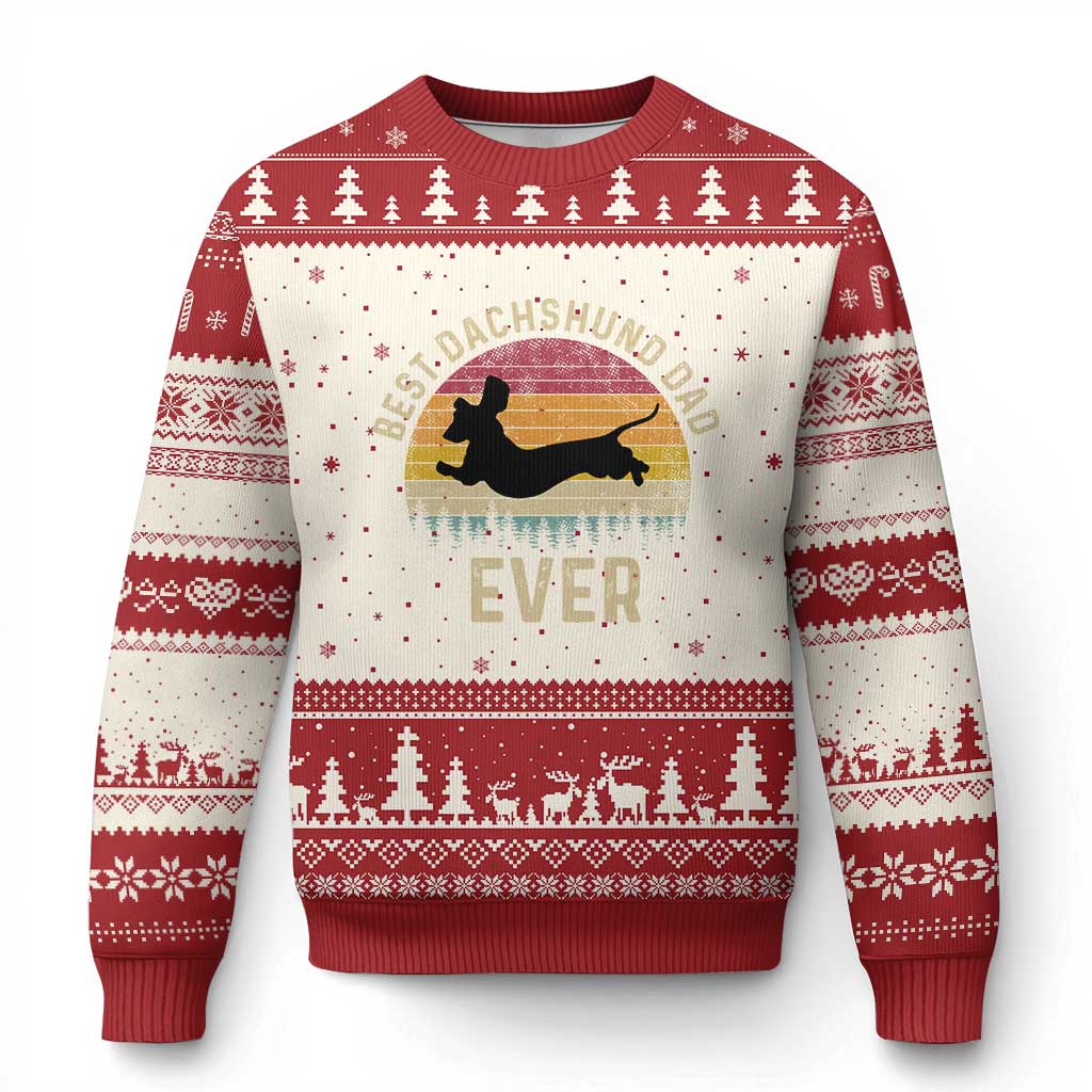 Dachshund Dog Dad Ugly Christmas Sweater Vintage 60s 70s Retro Fathers Day Gift for Dog Lovers - Wonder Print Shop