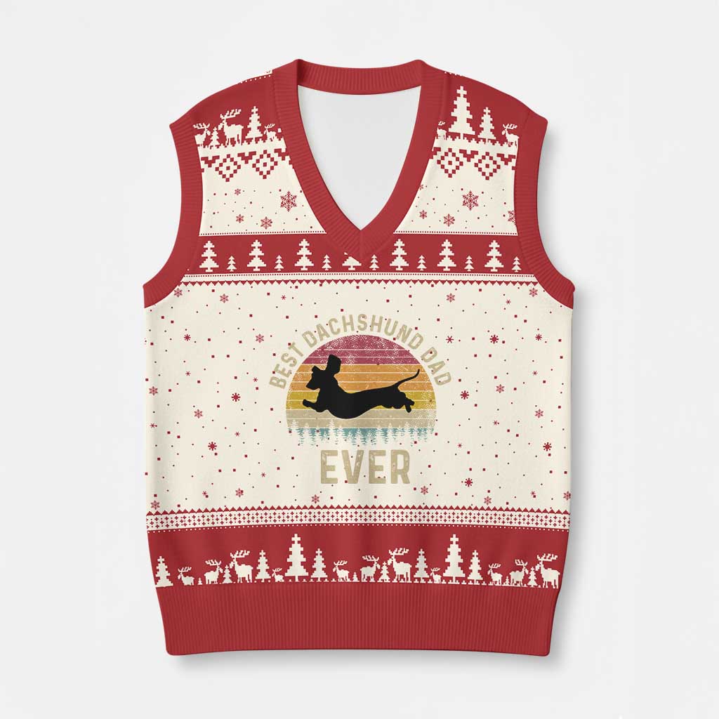 Dachshund Dog Dad V-Neck Knit Sweater Vest Vintage 60s 70s Retro Fathers Day Gift for Dog Lovers - Wonder Print Shop