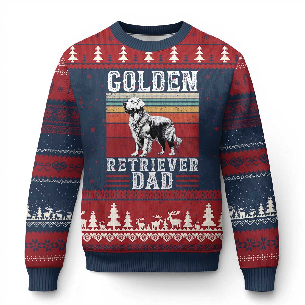 Retro Dog Golden Dad Ugly Christmas Sweater Fathers Day Gift for Dog Lovers Golden Retriever Dad - Wonder Print Shop