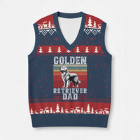 Retro Dog Golden Dad V-Neck Knit Sweater Vest Fathers Day Gift for Dog Lovers Golden Retriever Dad - Wonder Print Shop