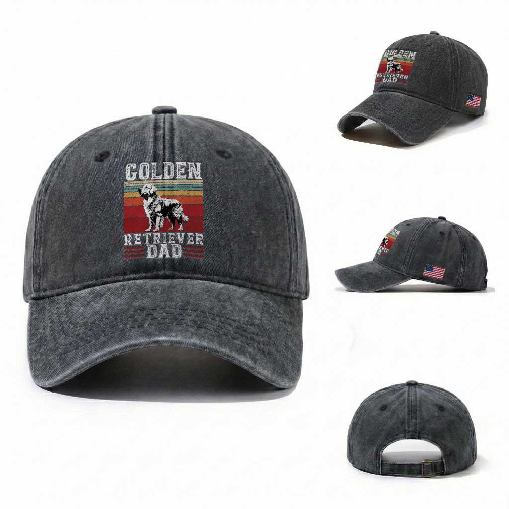 Retro Dog Golden Dad Washed Cotton Baseball Cap Fathers Day Gift for Dog Lovers Golden Retriever Dad