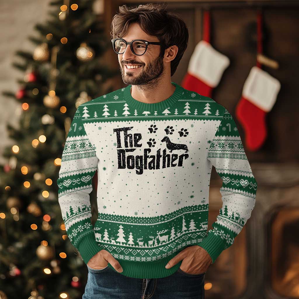 Dachshund Dog Dad Ugly Christmas Sweater The Dogfather Fathers Day Gifts For Dog Lovers - Wonder Print Shop