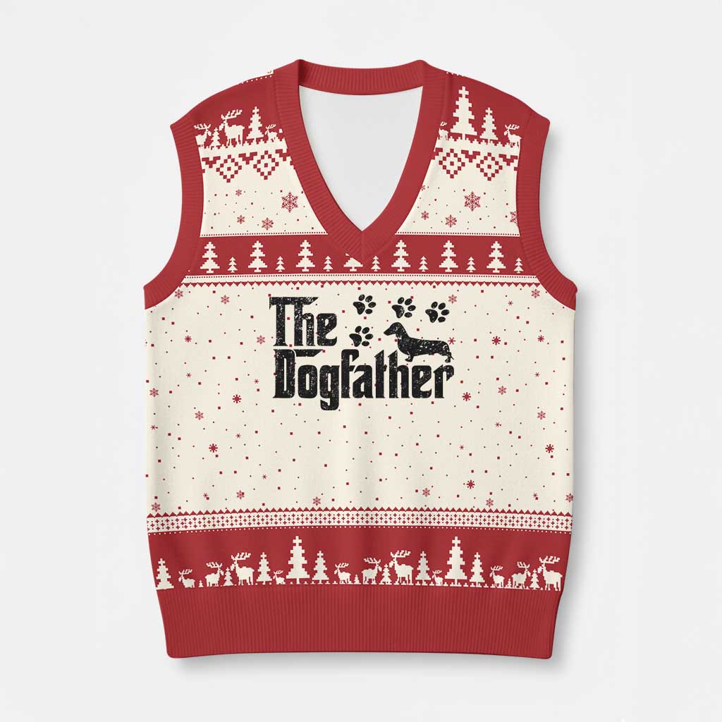 Dachshund Dog Dad V-Neck Knit Sweater Vest The Dogfather Fathers Day Gifts For Dog Lovers - Wonder Print Shop