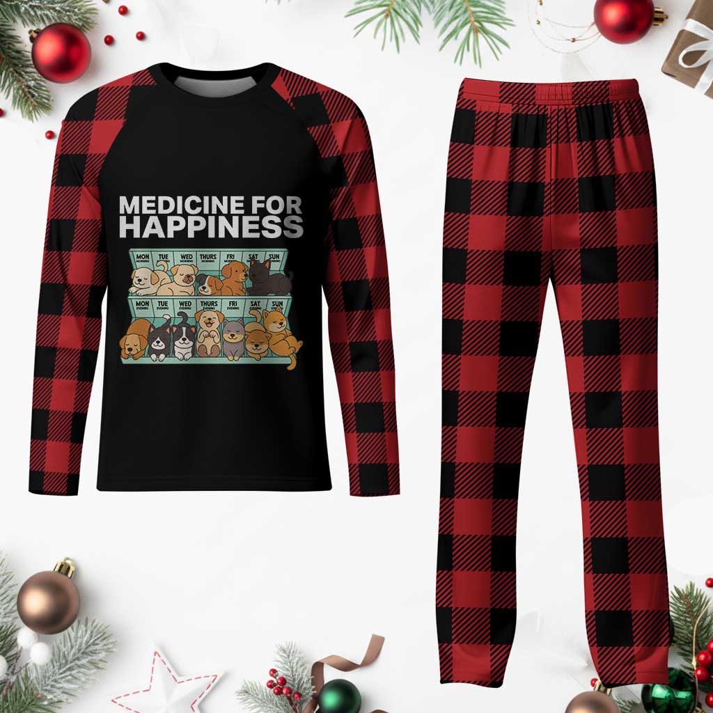 Funny Dog Lover Plaid Pajama Set My Medicine For Happiness Called Cats Everyday - Wonder Print Shop