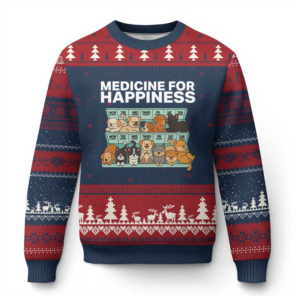 Funny Dog Lover Ugly Christmas Sweater My Medicine For Happiness Called Cats Everyday - Wonder Print Shop