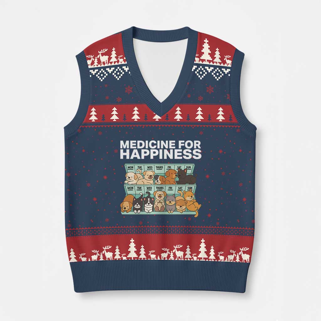Funny Dog Lover V-Neck Knit Sweater Vest My Medicine For Happiness Called Cats Everyday - Wonder Print Shop