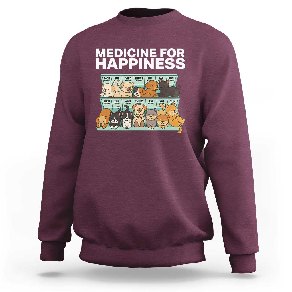 Funny Dog Lover Sweatshirt My Medicine For Happiness Called Cats Everyday - Wonder Print Shop
