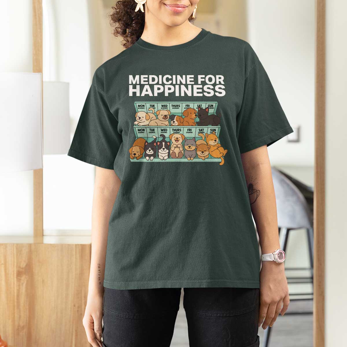 Funny Dog Lover T Shirt For Women My Medicine For Happiness Called Cats Everyday - Wonder Print Shop