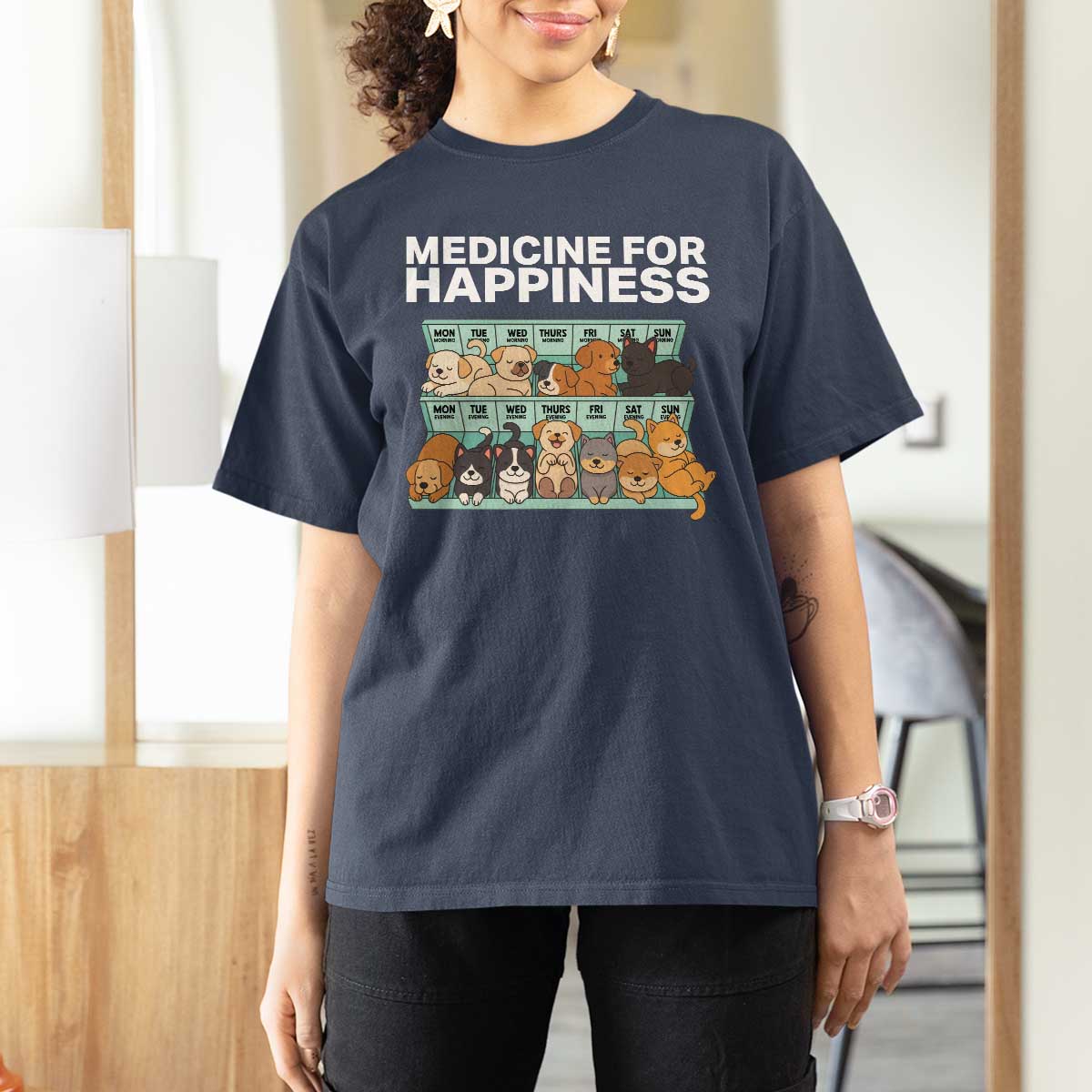 Funny Dog Lover T Shirt For Women My Medicine For Happiness Called Cats Everyday - Wonder Print Shop