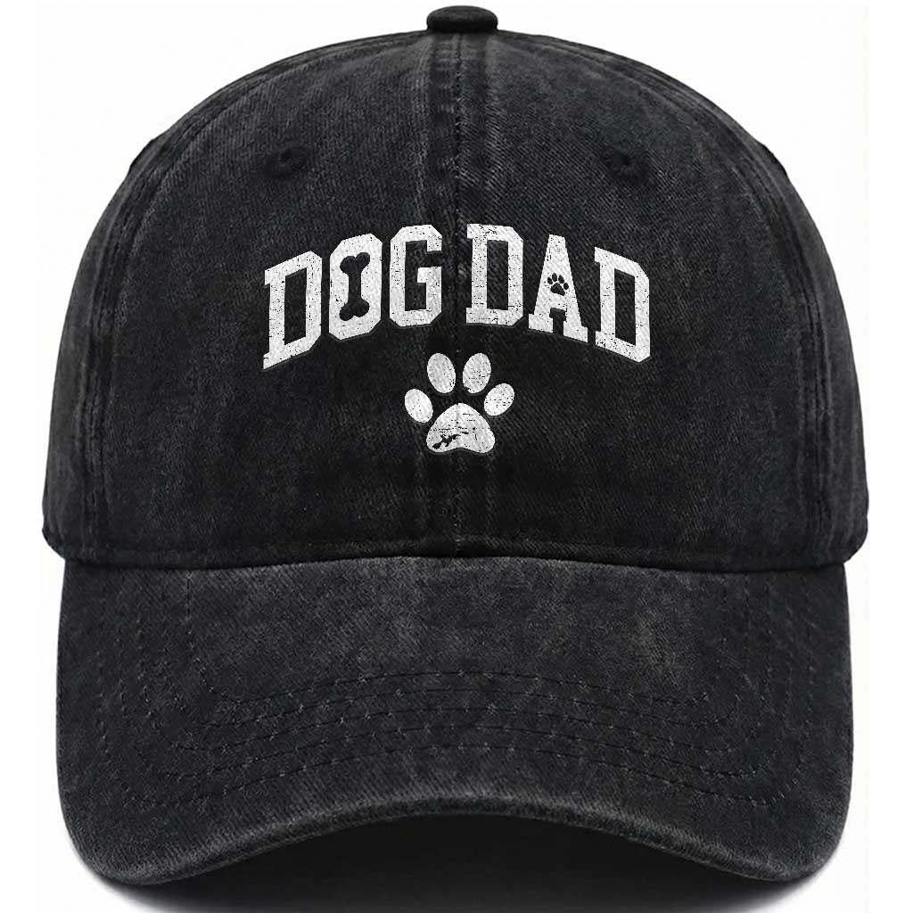 Retro Dog Dad Washed Cotton Baseball Cap Distressed Fathers Day Gift for Dog Lovers