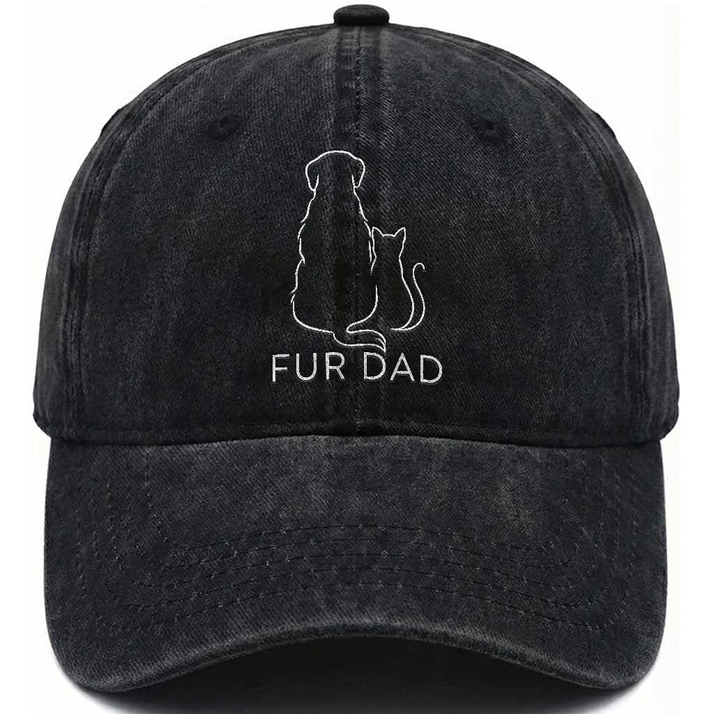 Fur Dad Washed Cotton Baseball Cap Pet Lover Cat Dog Dad Funny Fathers Day