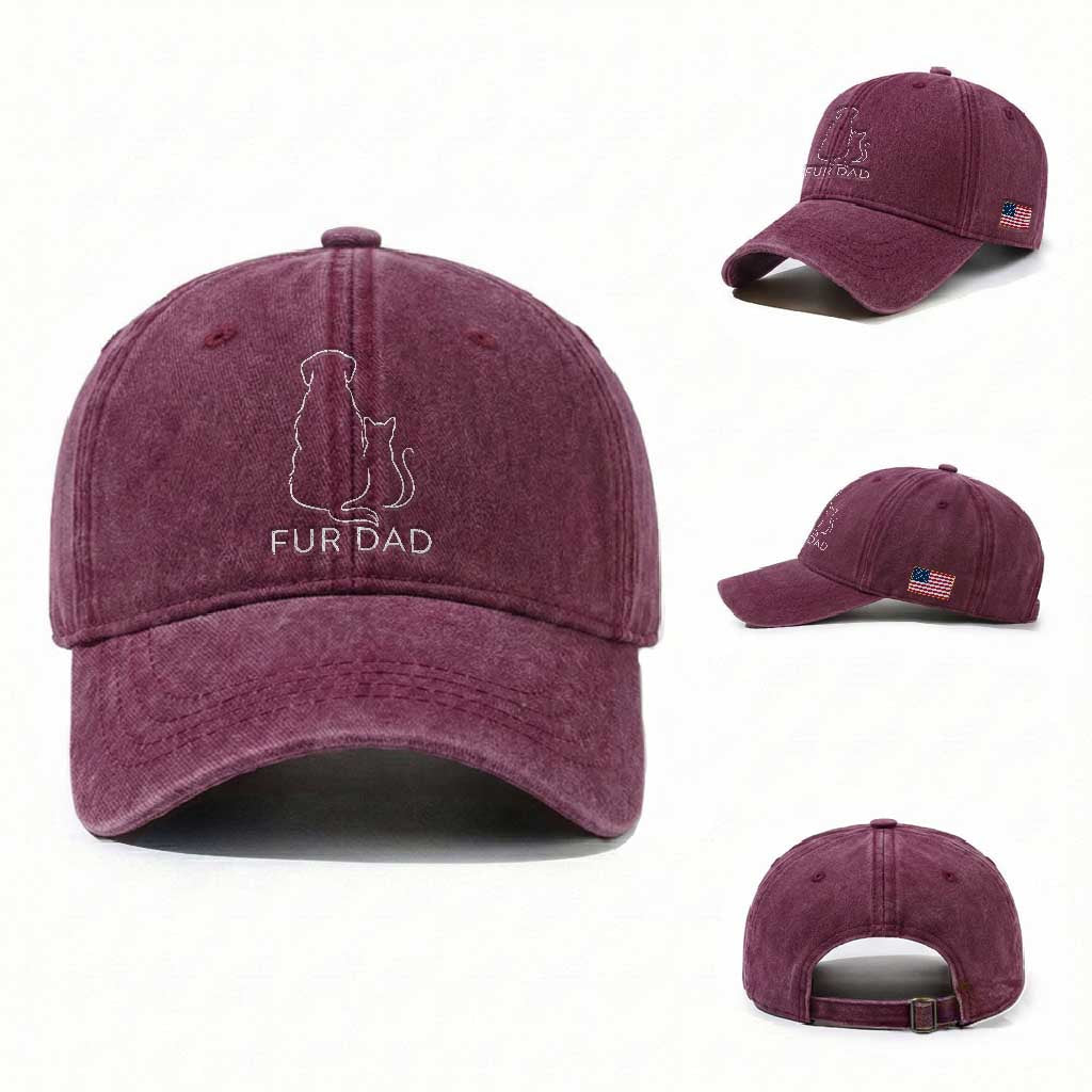 Fur Dad Washed Cotton Baseball Cap Pet Lover Cat Dog Dad Funny Fathers Day