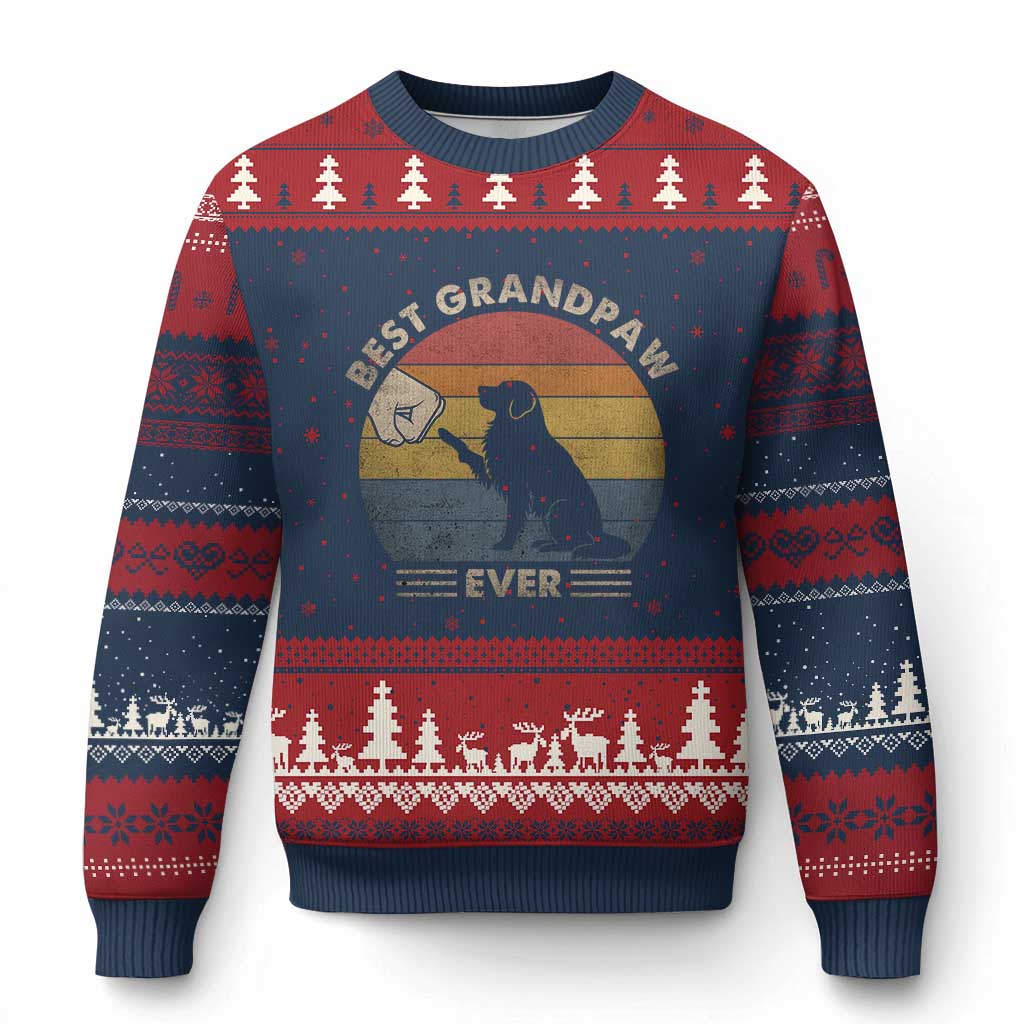 Best Grandpaw Ever Ugly Christmas Sweater Retro Dog Grandpa Fathers Day Gift From Dog - Wonder Print Shop