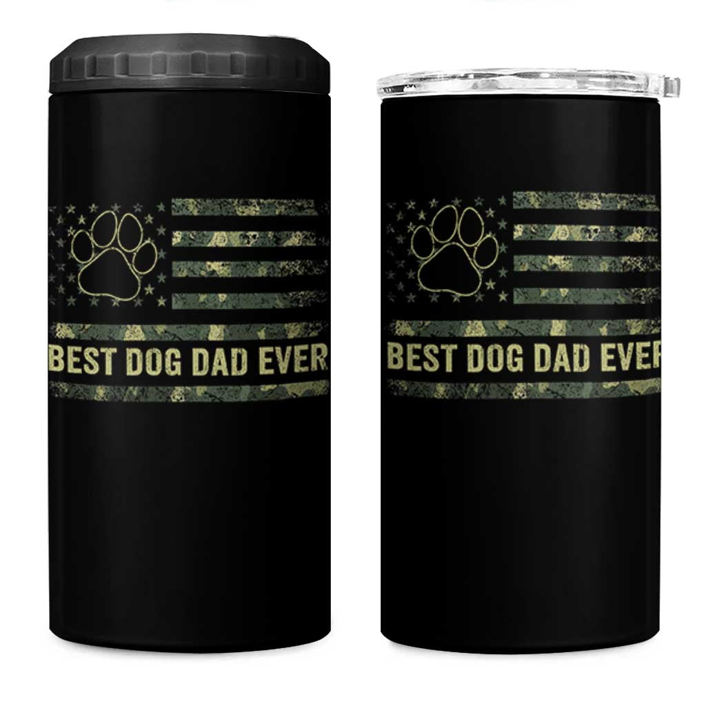 Best Dog Dad Ever 4 in 1 Can Cooler Tumbler Camo American Flag USA Fathers Day Gift for Dog Lovers - Wonder Print Shop