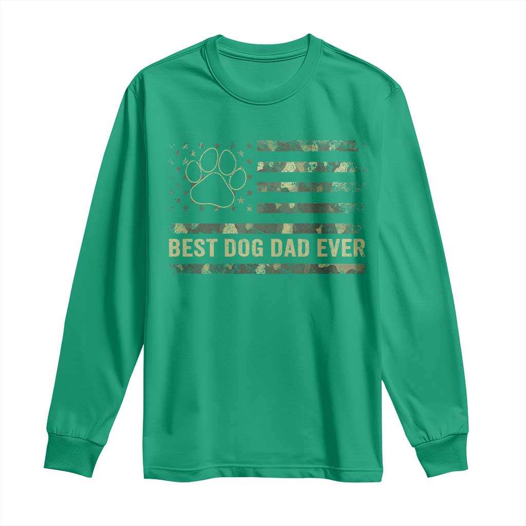 Best Dog Dad Ever Long Sleeve Shirt Camo American Flag USA Fathers Day Gift for Dog Lovers - Wonder Print Shop