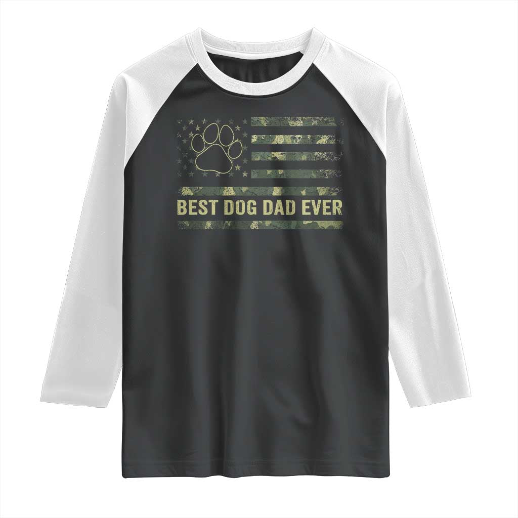 Best Dog Dad Ever Raglan Shirt Camo American Flag USA Fathers Day Gift for Dog Lovers - Wonder Print Shop