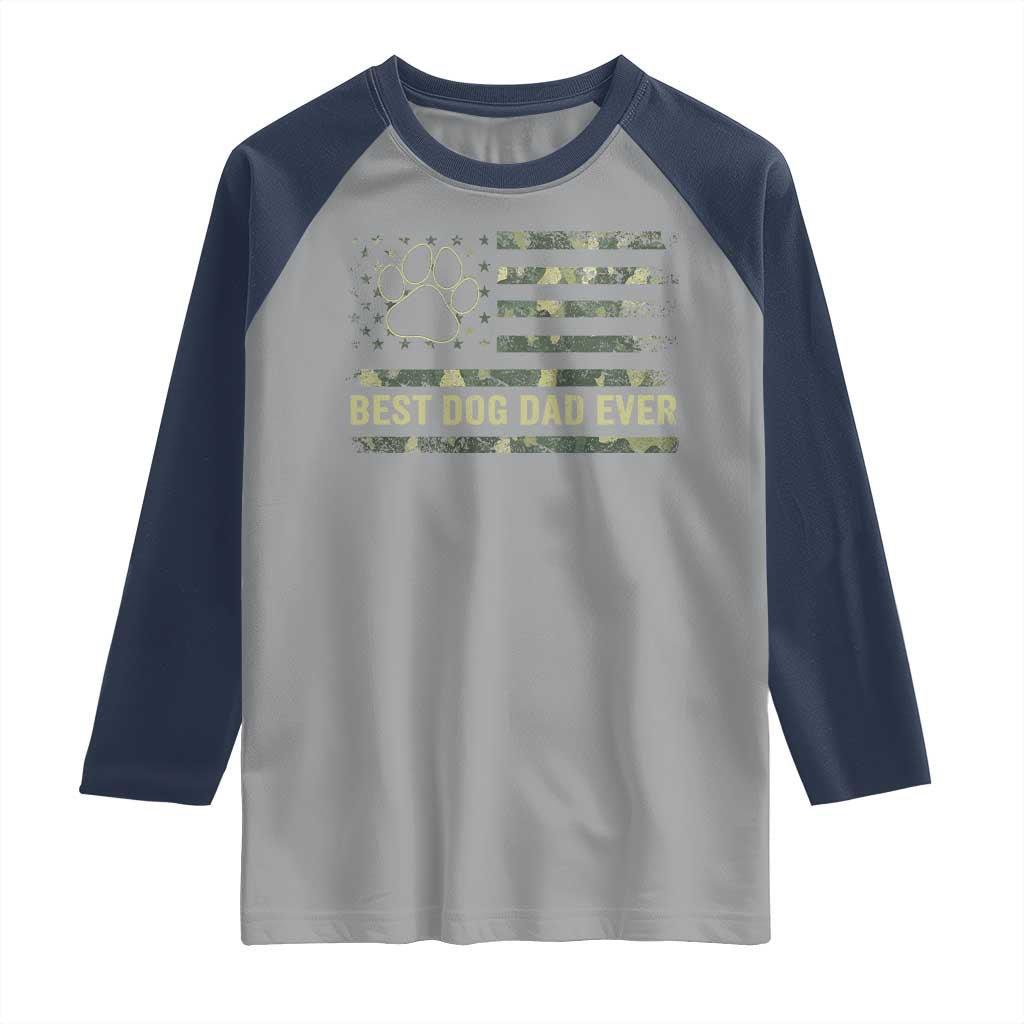 Best Dog Dad Ever Raglan Shirt Camo American Flag USA Fathers Day Gift for Dog Lovers - Wonder Print Shop